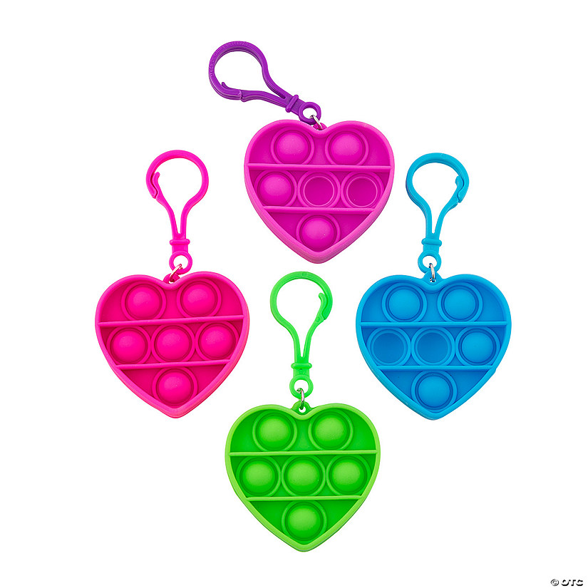2 1/4" Mini Heart Lotsa Pops Silicone Popping Toy Keychains - 12 Pc. Image