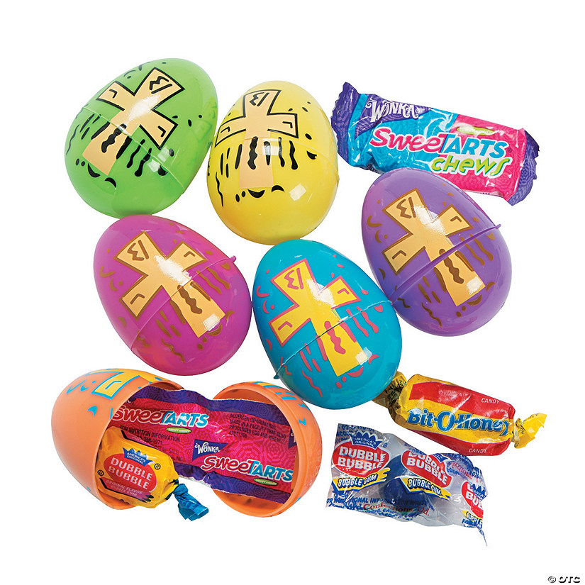 2 1/4" Religious Bright Printed Candy-Filled Plastic Easter Eggs - 24 Pc. Image