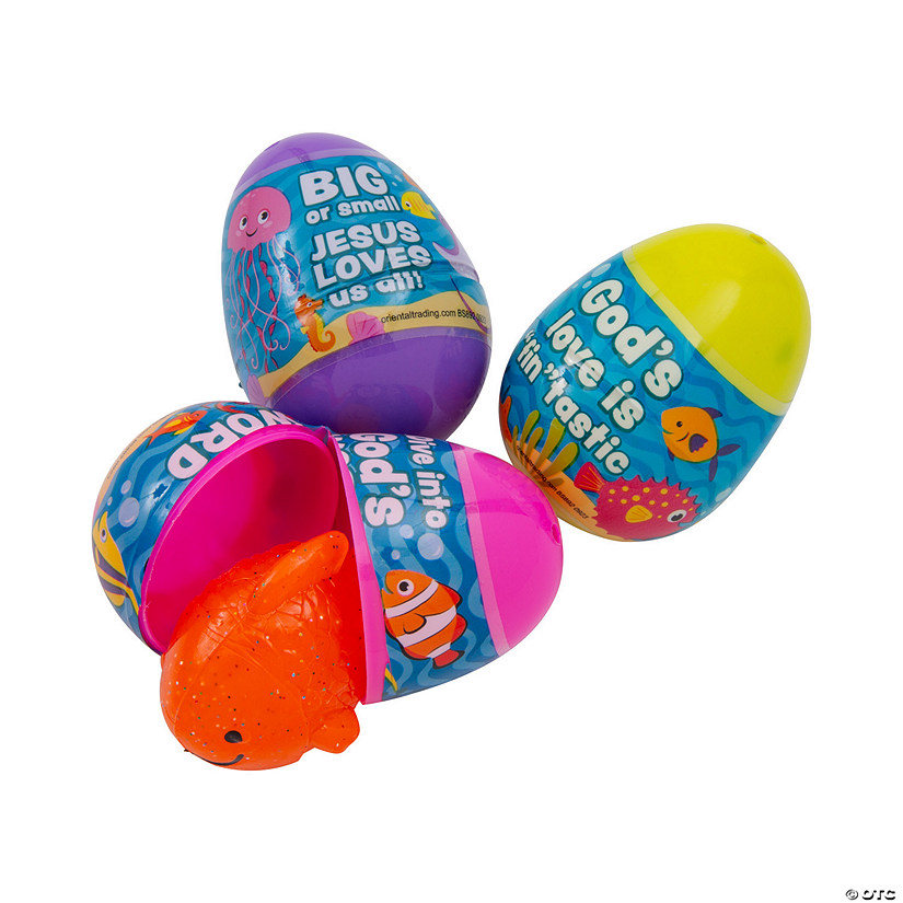 2 1/4" Religious Under the Sea Fish-Filled Plastic Easter Eggs - 24 Pc. Image