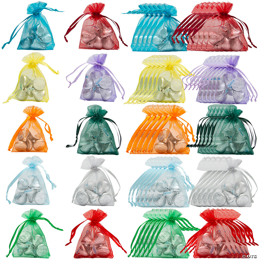 2 1/4" x 3 1/2" Bulk 50 Pc. Mini Colorful Organza Drawstring Treat Bags Image