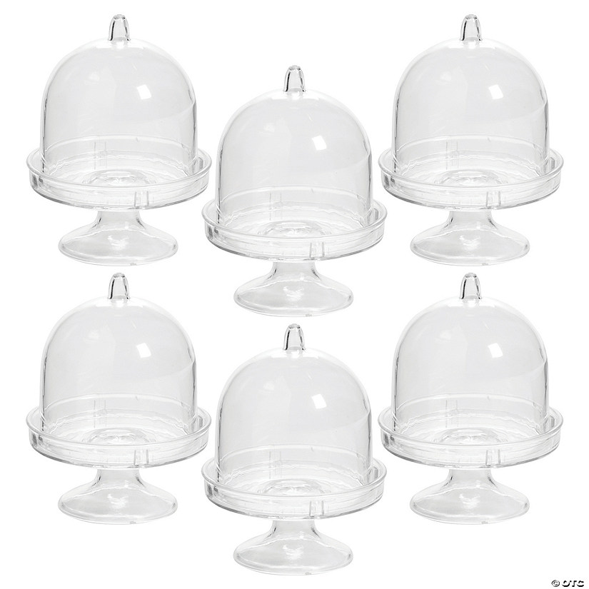 2 3/4" Bulk 48 Pc. Mini Clear Plastic Cake Stands with Dome Lids Image