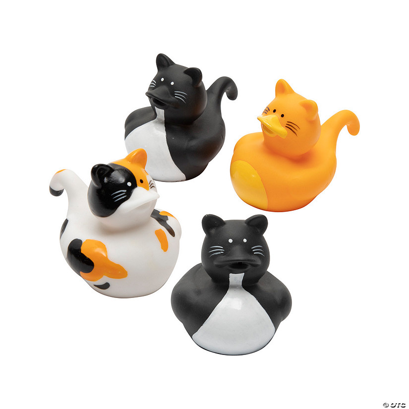 2" Black, White and Orange Cat Ears & Tail Rubber Ducks - 12 Pc. Image
