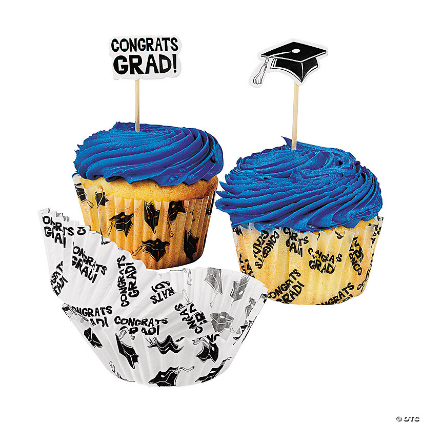 2" Bulk  200 Pc. Graduation Paper Cupcake Liners with Pick Toppers Image