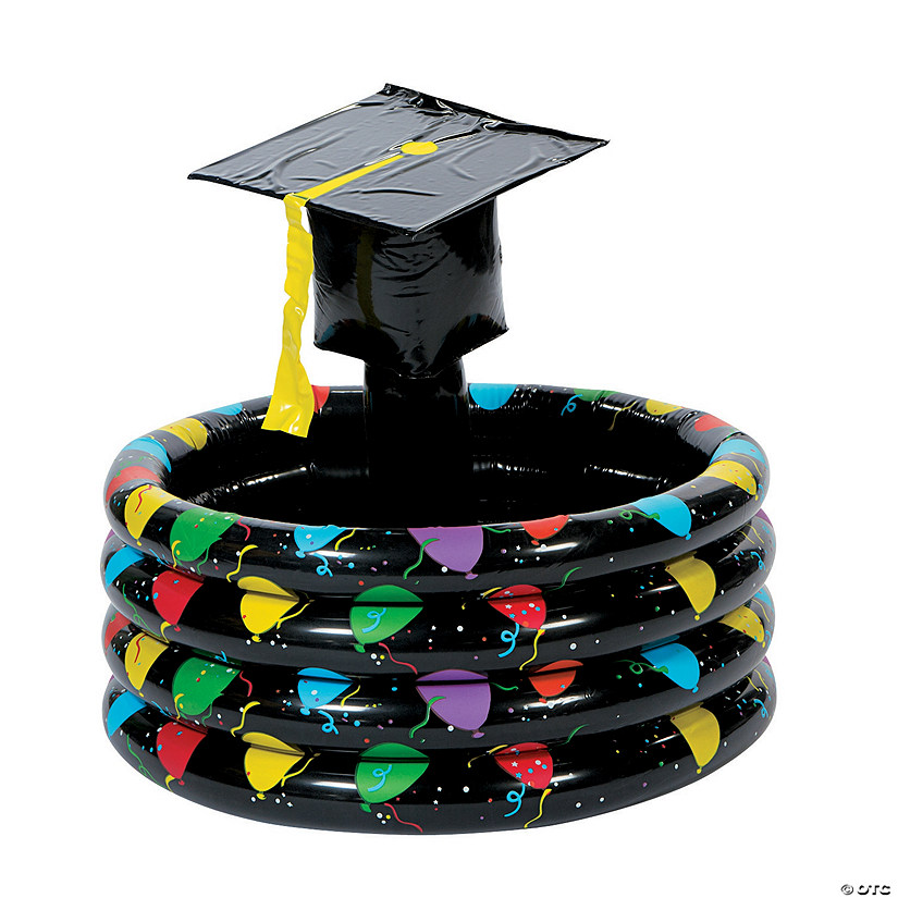 2 Ft. x 27" Graduation Inflatable Black Vinyl Drink Cooler with Cap Centerpiece Image