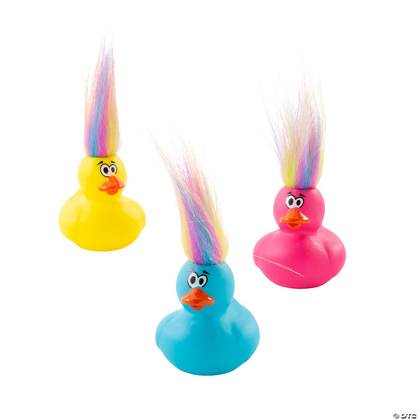 2" Multicolored Crazy Hair Bright Rubber Ducks - 12 Pc. Image