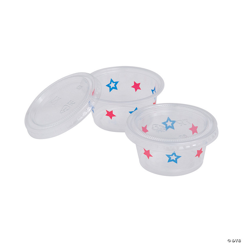 2 oz. Bulk 100 Ct. Small Patriotic Disposable Plastic Gelatin Shot Cups with Lids Image