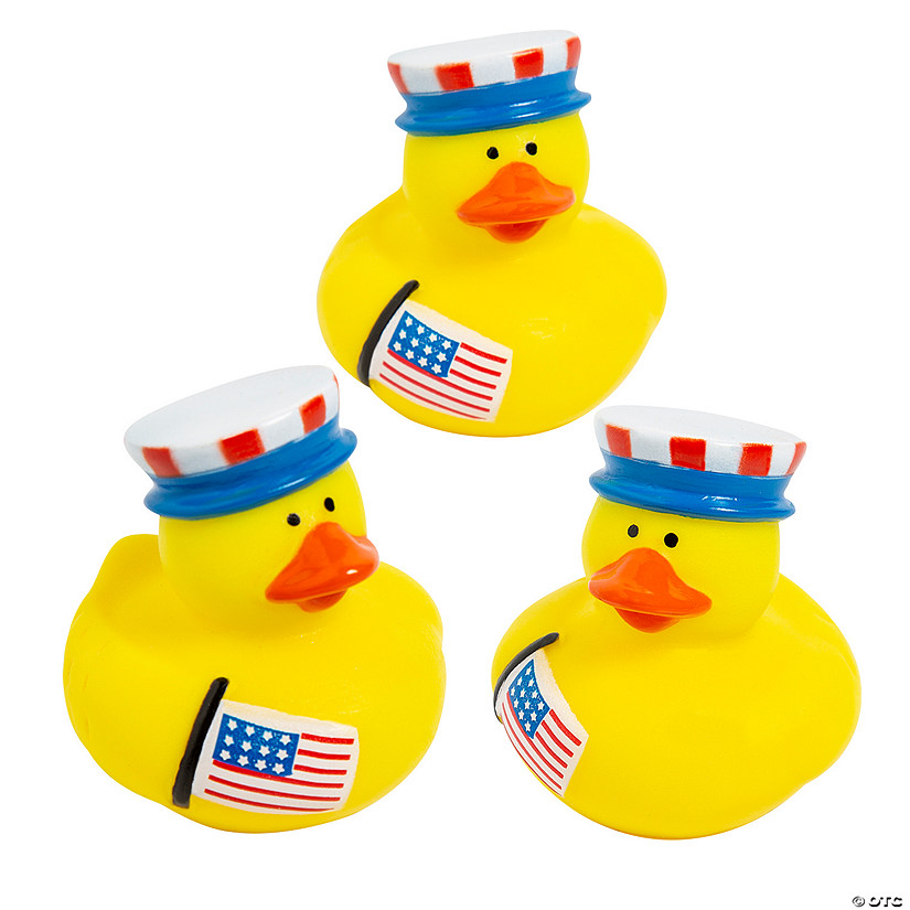 2" Patriotic Top Hat with Stars & Stripes Rubber Ducks - 12 Pc. Image