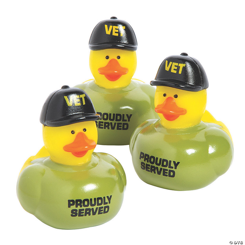 2" Veteran Rubber Ducks in Green T-Shirts and Black Cap - 12 Pc. Image