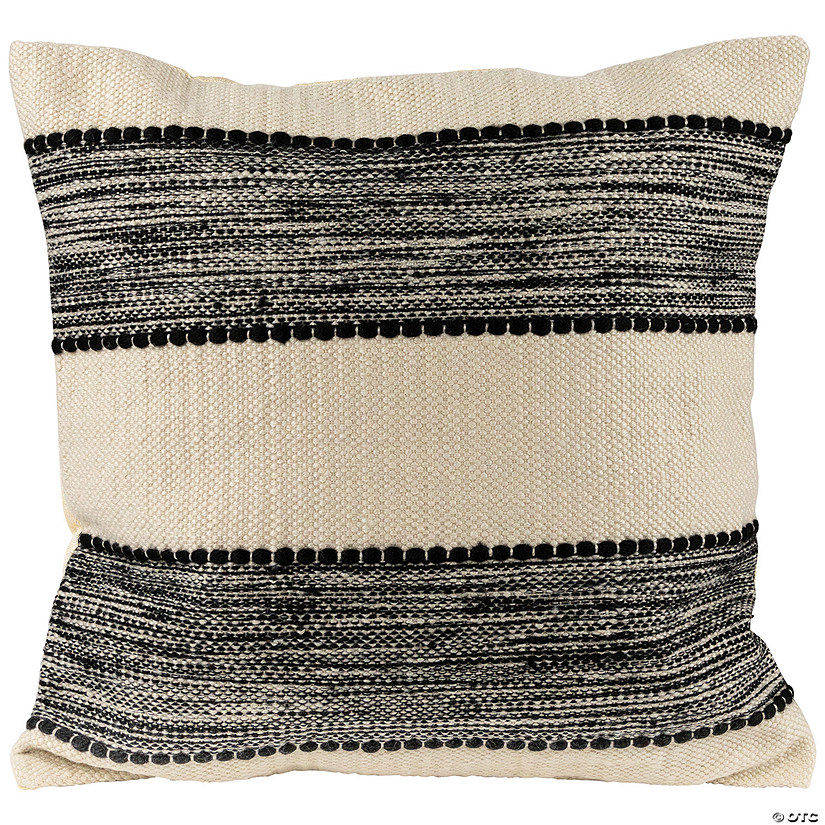 20" Black and Cream Textured Block Handloom Woven Outdoor Square Throw Pillow Image