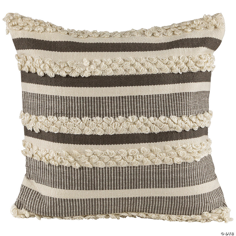 20" Gray and Cream Handloom Woven Outdoor Throw Pillow Image