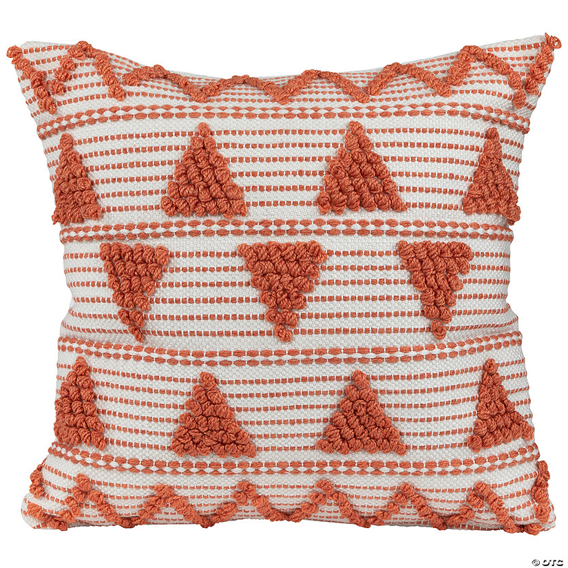 20" Orange and Cream Handloom Woven Outdoor Square Throw Pillow Image