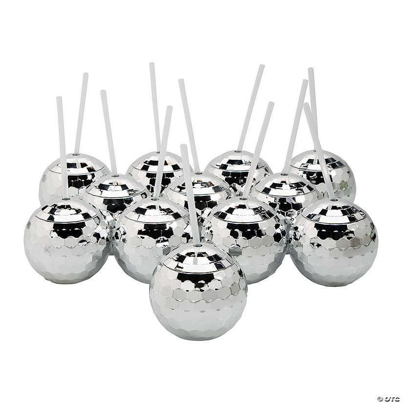 20 oz. Bulk 18 Ct. Disco Ball-Shaped Reusable Plastic Cups with Straws Image