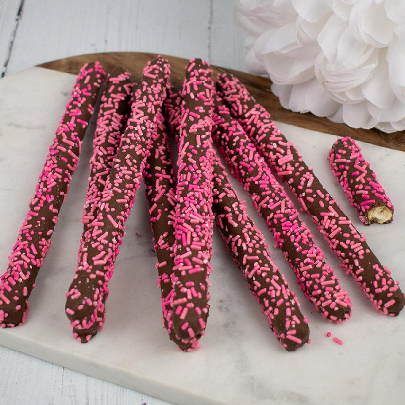 20 Pcs Pink Sprinkle Chocolate Covered Pretzel Rods Image
