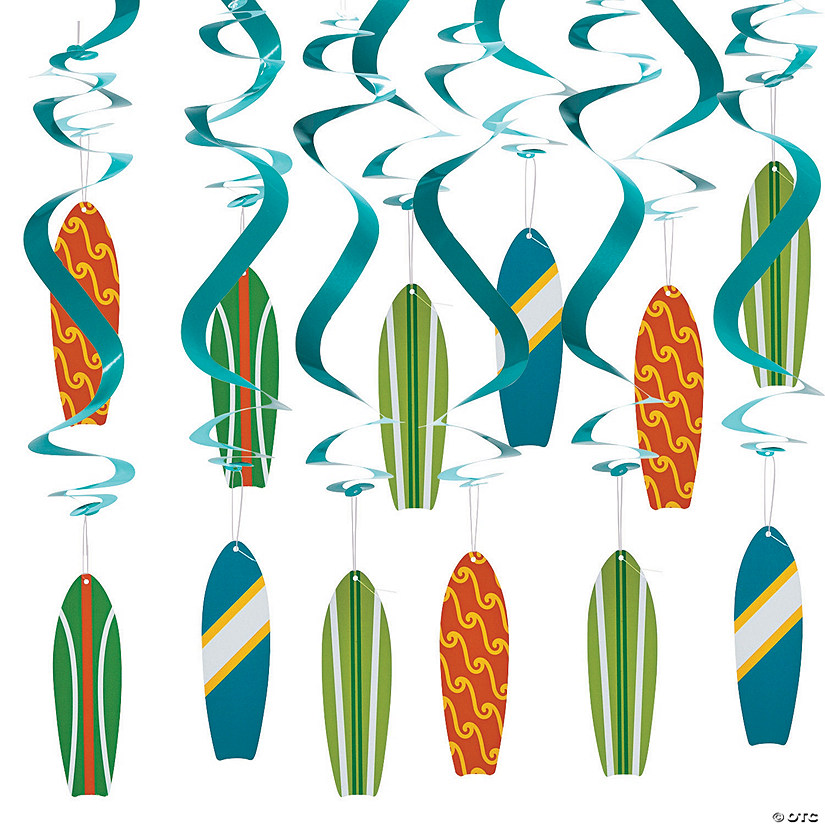 20" Surf's Up Birthday Paper Hanging Swirl Decorations - 12 Pc. Image