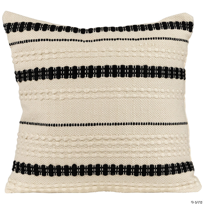 20" White and Black Handloom Woven Outdoor Square Throw Pillow Image