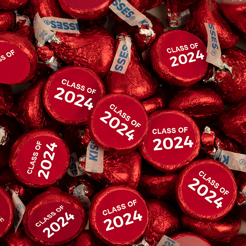 200 Pcs Red Graduation Candy Hershey's Kisses Milk Chocolate Class of 2024 (2lb, Approx. 200 Pcs)  - By Just Candy Image