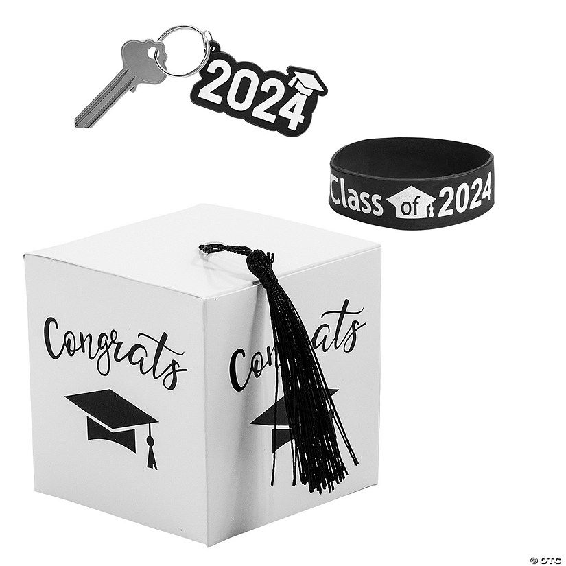 2024 Graduation Party White Favor Boxes with Black Tassel & Favors Kit for 24 Image