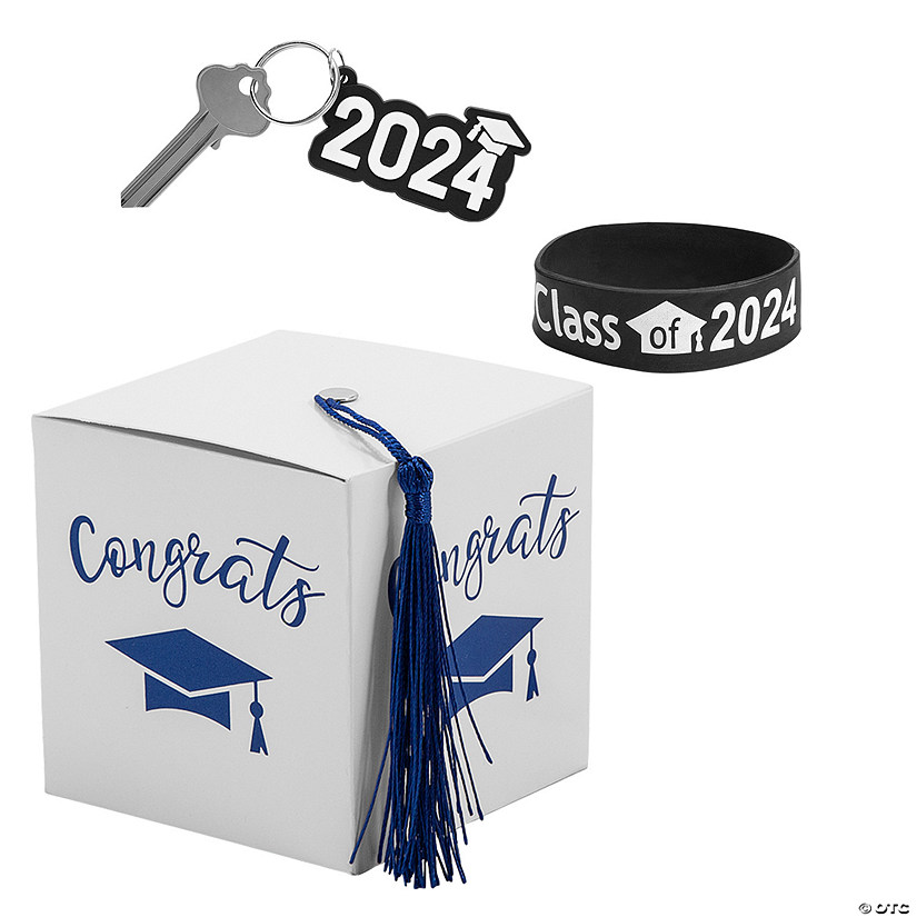 2024 Graduation Party White Favor Boxes with Blue Tassel & Favors Kit for 24 Image