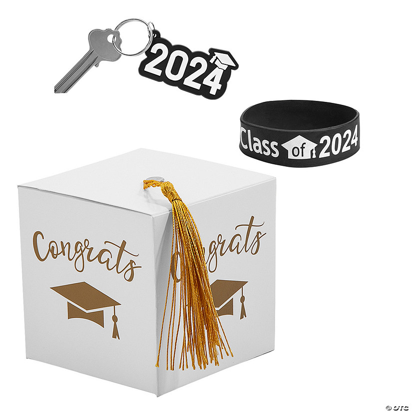 2024 Graduation Party White Favor Boxes with Gold Tassel & Favors Kit for 24 Image