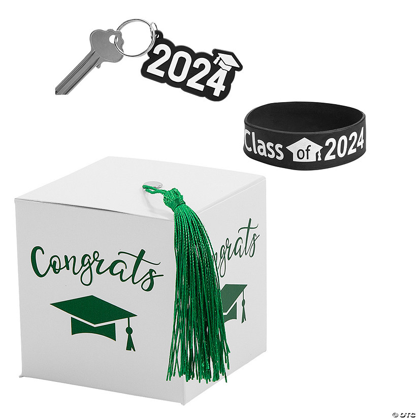 2024 Graduation Party White Favor Boxes with Green Tassel & Favors Kit for 24 Image