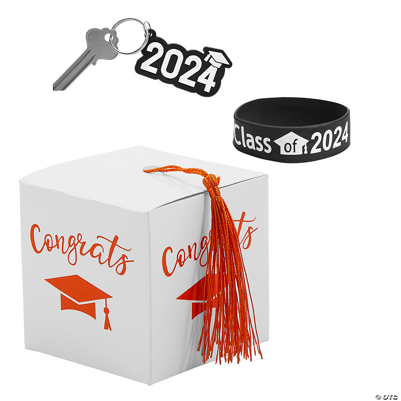 2024 Graduation Party White Favor Boxes with Orange Tassel & Favors Kit for 24 Image
