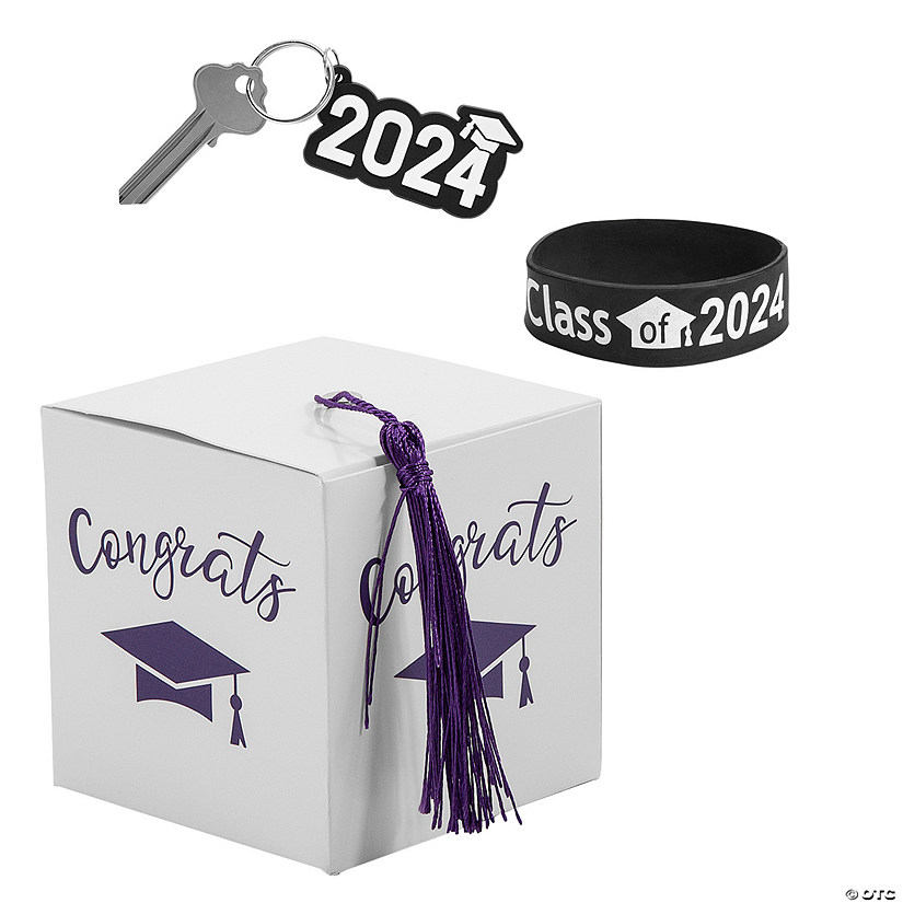 2024 Graduation Party White Favor Boxes with Purple Tassel & Favors Kit for 24 Image