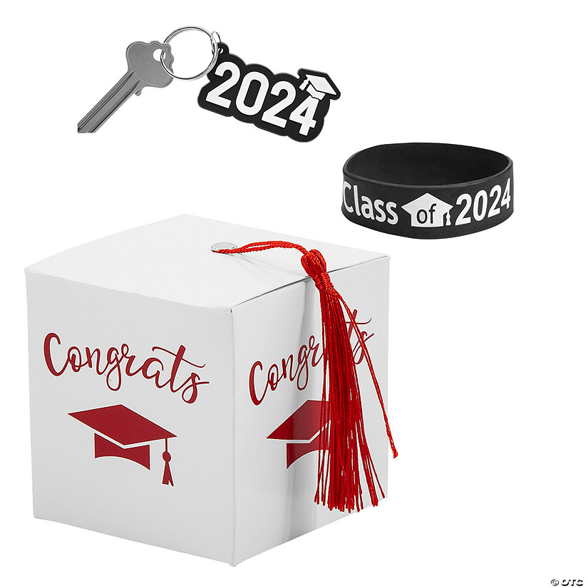 2024 Graduation Party White Favor Boxes with Red Tassel & Favors Kit for 24 Image