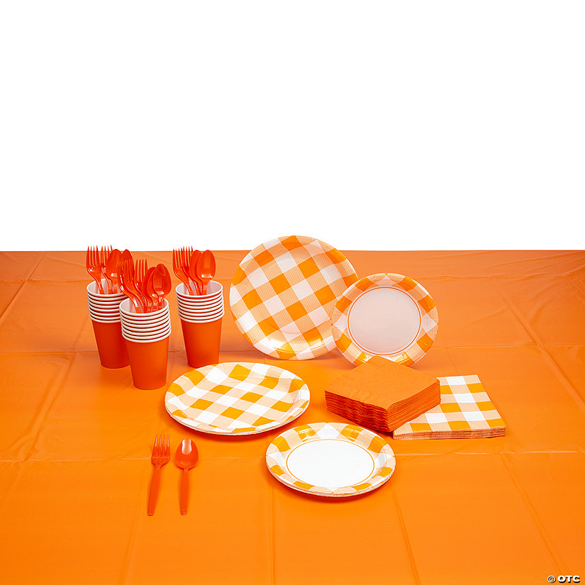 205 Pc. Orange Plaid Tableware Kit for 24 Guests Image