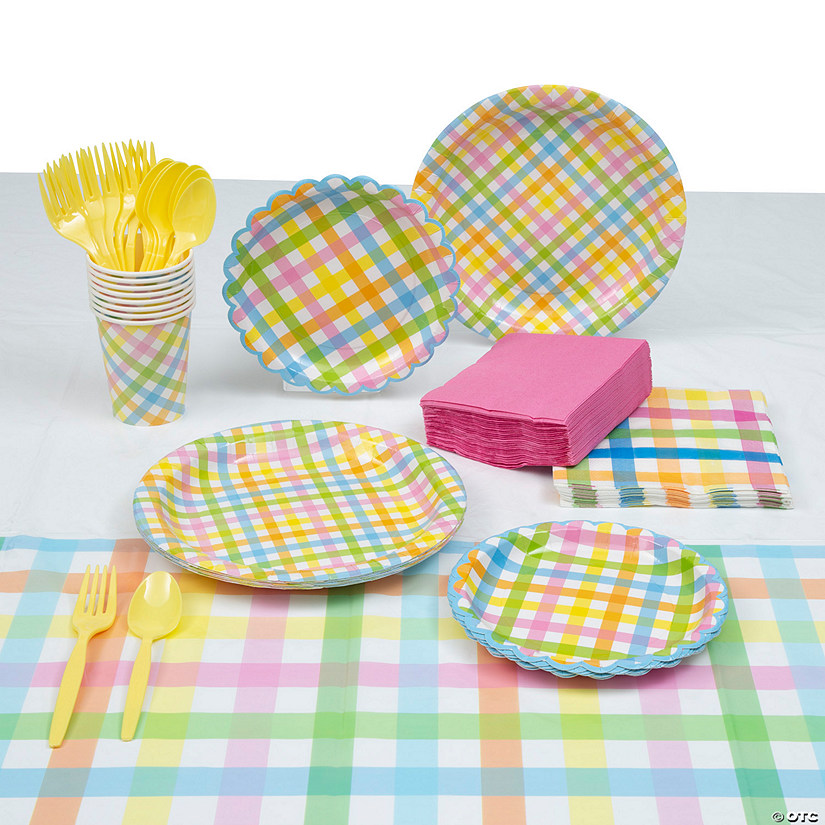 205 Pc. Pastel Gingham Tableware Kit for 24 Guests Image