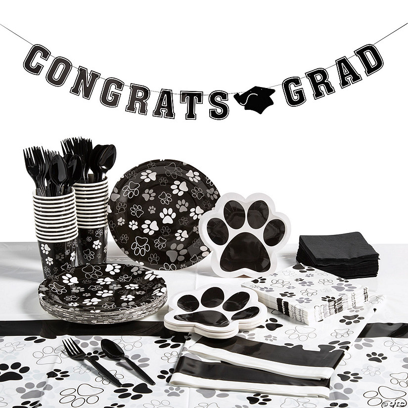 206 Pc. Paw Print Grad Disposable Tableware Kit for 24 Guests Image