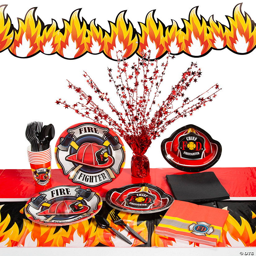 207 Pc. Firefighter Party Disposable Tableware Kit for 24 Guests Image