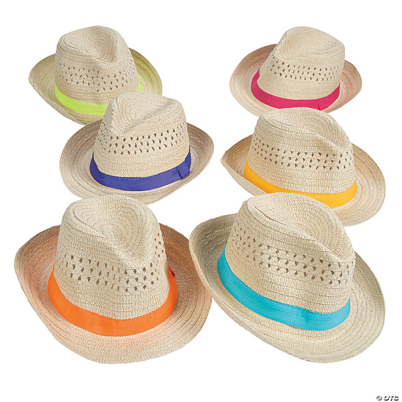 21" Adults Classic Straw Fedoras with Solid Color Bands - 12 Pc. Image