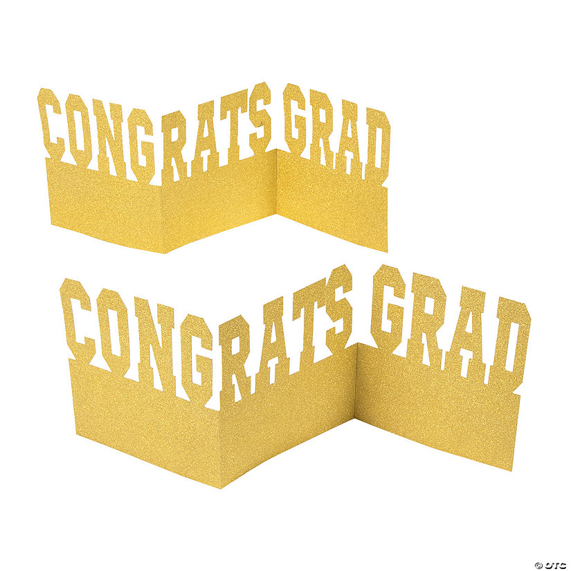 21" x 8" Congrats Grad Gold Glitter Cardstock Centerpieces - 3 Pc. Image
