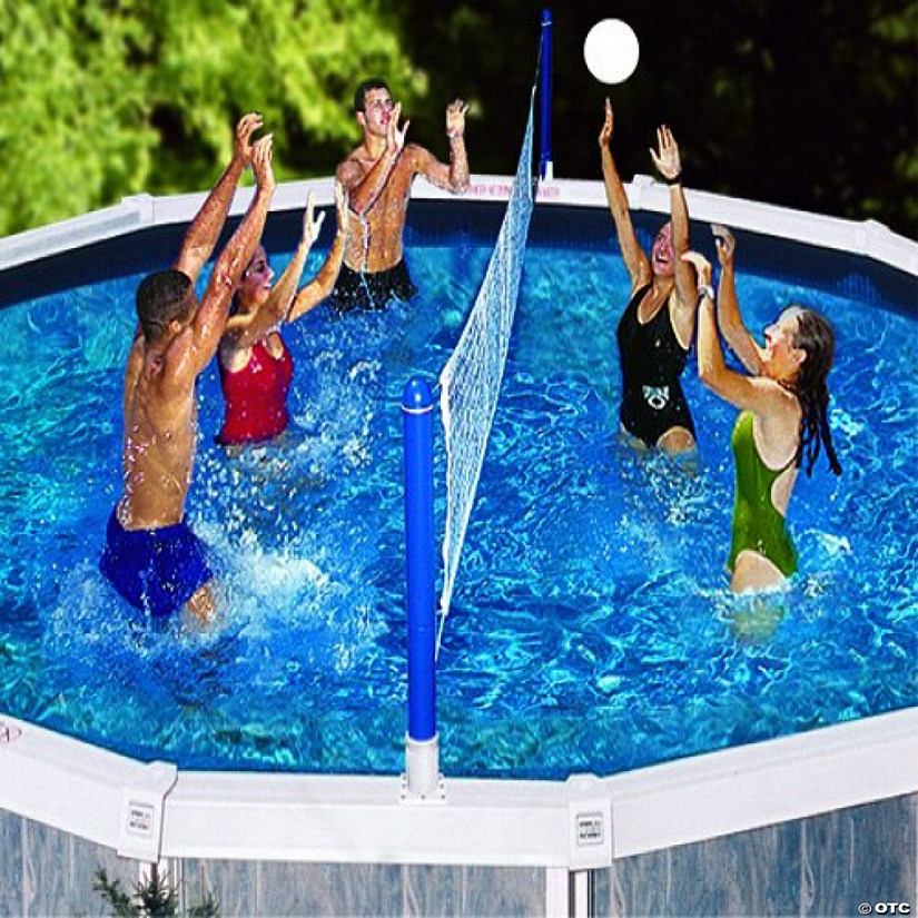 22.5" White and Blue Water Sports Volleyball Swimming Pool Game Image