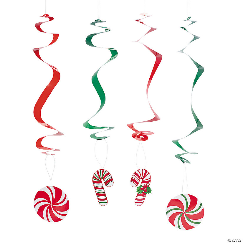 22" Candy Cane Hanging Paper Swirl Decorations - 12 Pc. Image