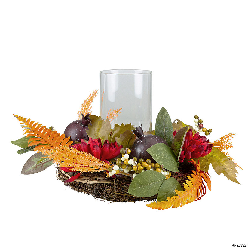 22" Mums with Pomegranate Fall Candle Holder Centerpiece Image