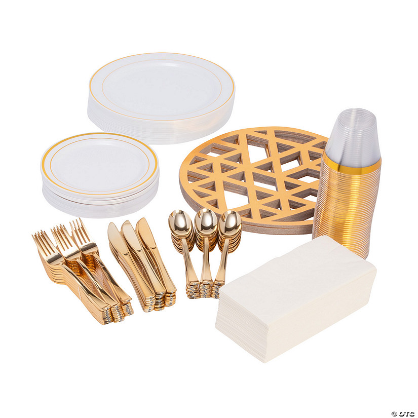 220 Pc. Deluxe Premium Gold Tableware Kit for 24 Guests Image