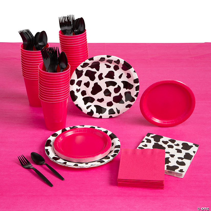 221 Pc. Pink Cow Print Party Tableware Kit for 24 Guests Image