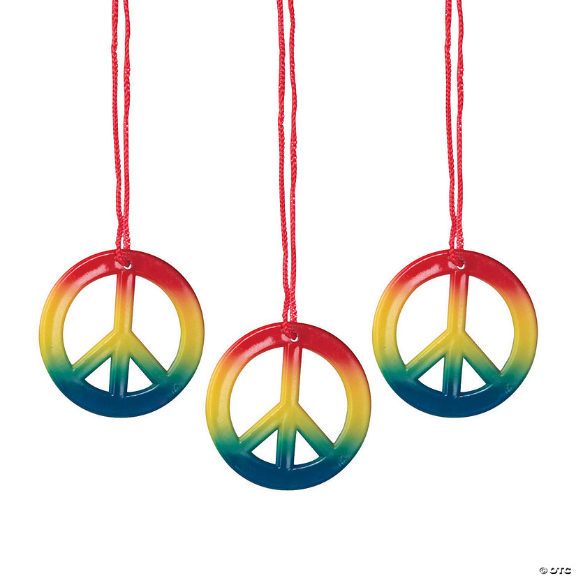23" Bulk 48 Pc. Rainbow Peace Sign Nylon Breakaway Necklaces Image