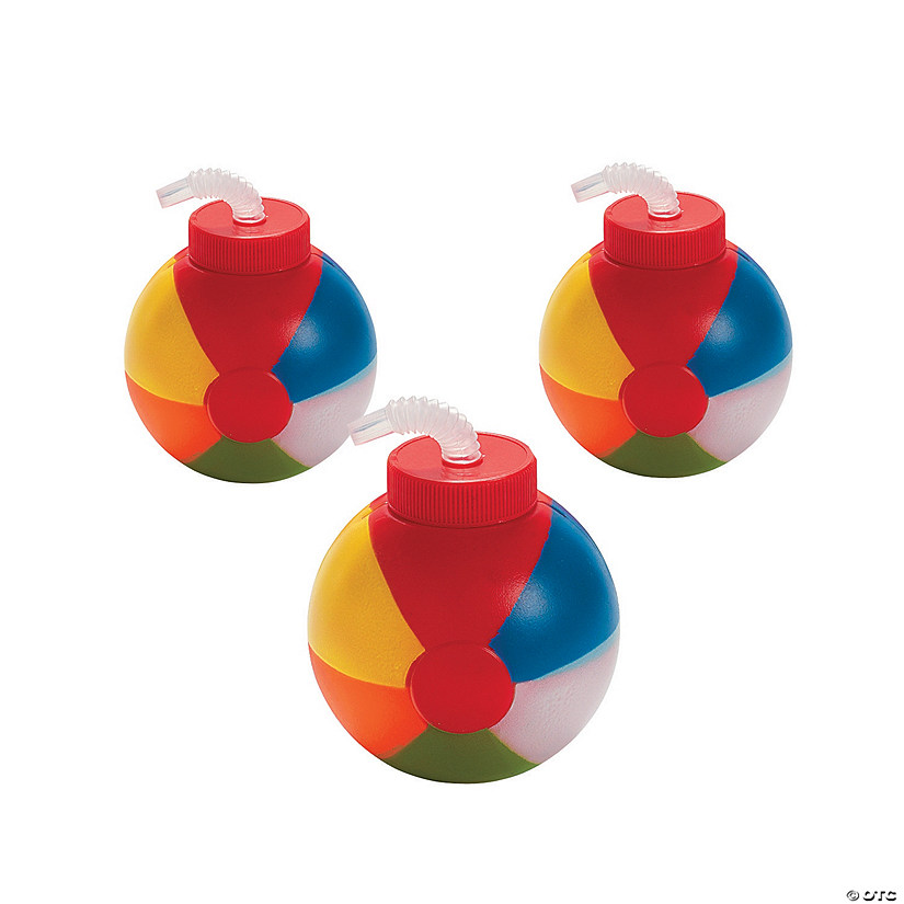 23 oz. Beach Ball-Shaped Reusable BPA-Free Plastic Cups with Lids & Straws - 12 Ct. Image