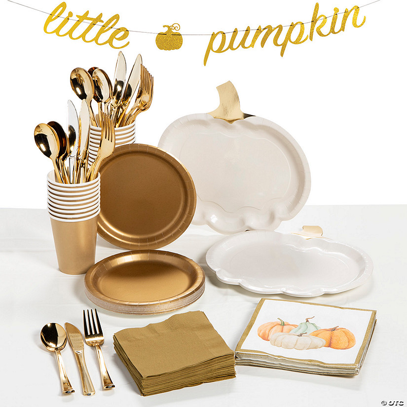 230 Pc. Little Pumpkin Party Tableware Kit for 24 Guests Image