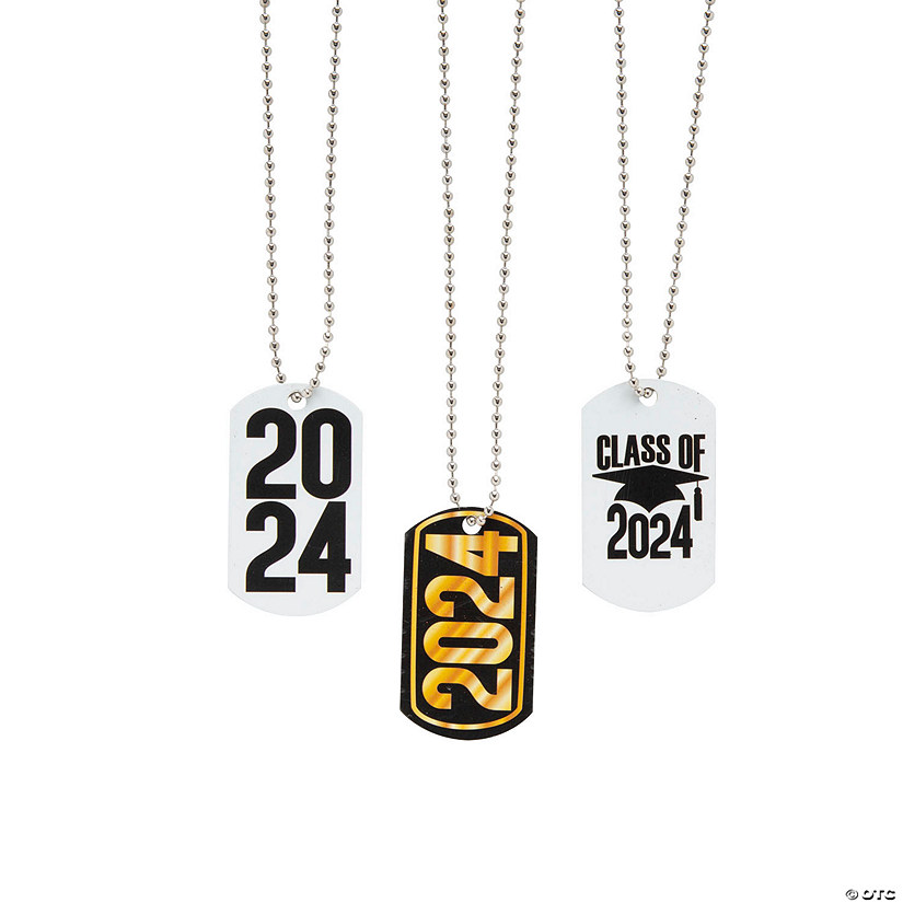 24" 2024 Graduation Metal Dog Tag Necklaces -12 Pc. Image