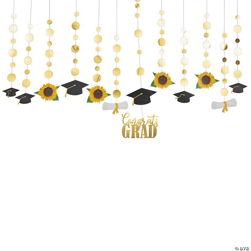 24" - 30" Sunflower Congrats Grad Cardstock Hanging Decorations &#8211; 12 Pc. Image