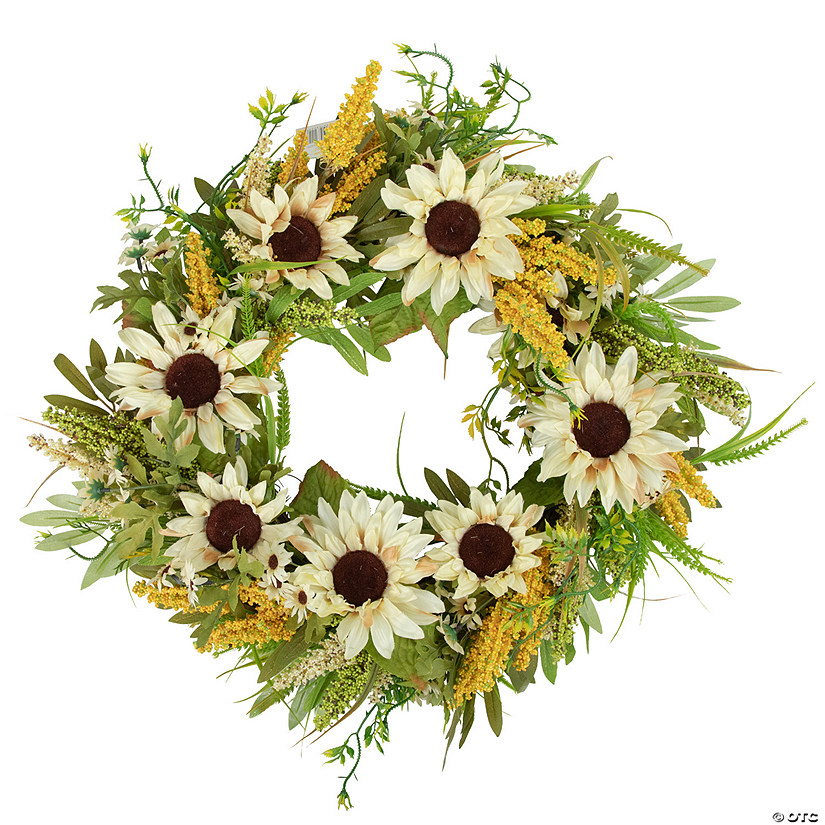 24" Beige Sunflowers Artificial Fall Harvest Wreath Image