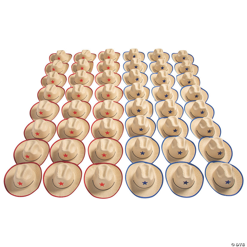 24" Bulk 48 Pc. Adults Cowboy Hats with Blue or Red Star & Trim Image