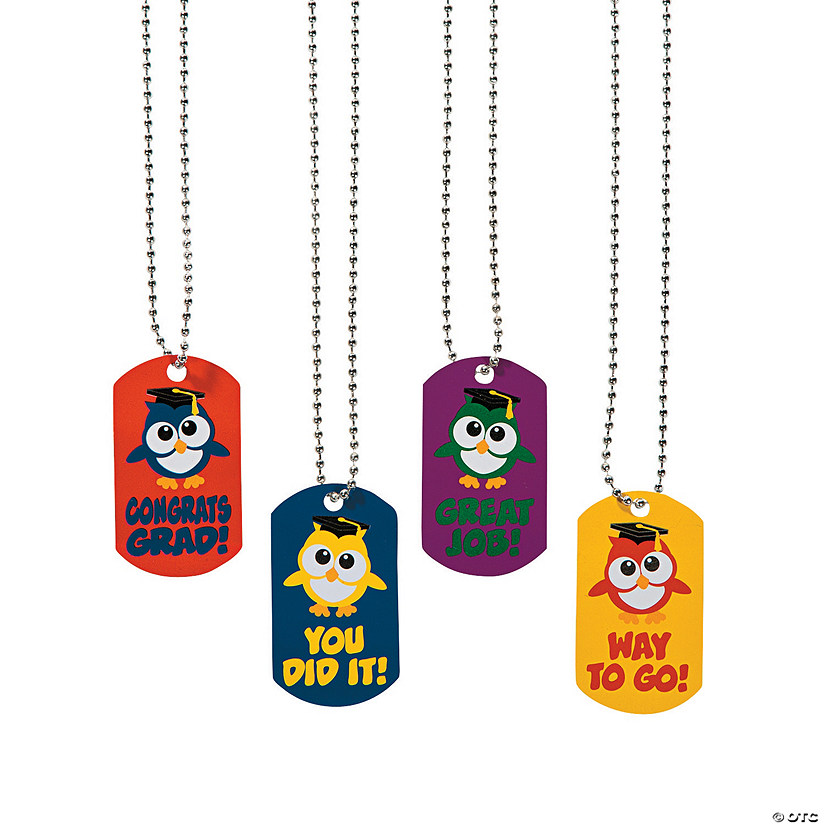 24" Elementary Graduation Multicolor Metal Dog Tag Necklaces - 12 Pc. Image