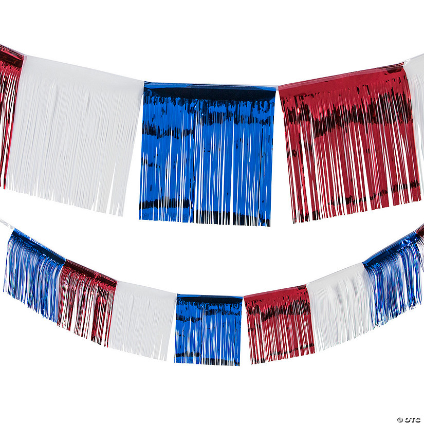 24 Ft. x 15"  Red, White & Blue Patriotic Fringe Foil Banner Image