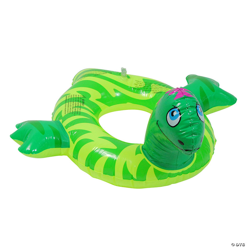 24" Inflatable Green and Yellow Dinosaur Swim Ring Tube Pool Float Image