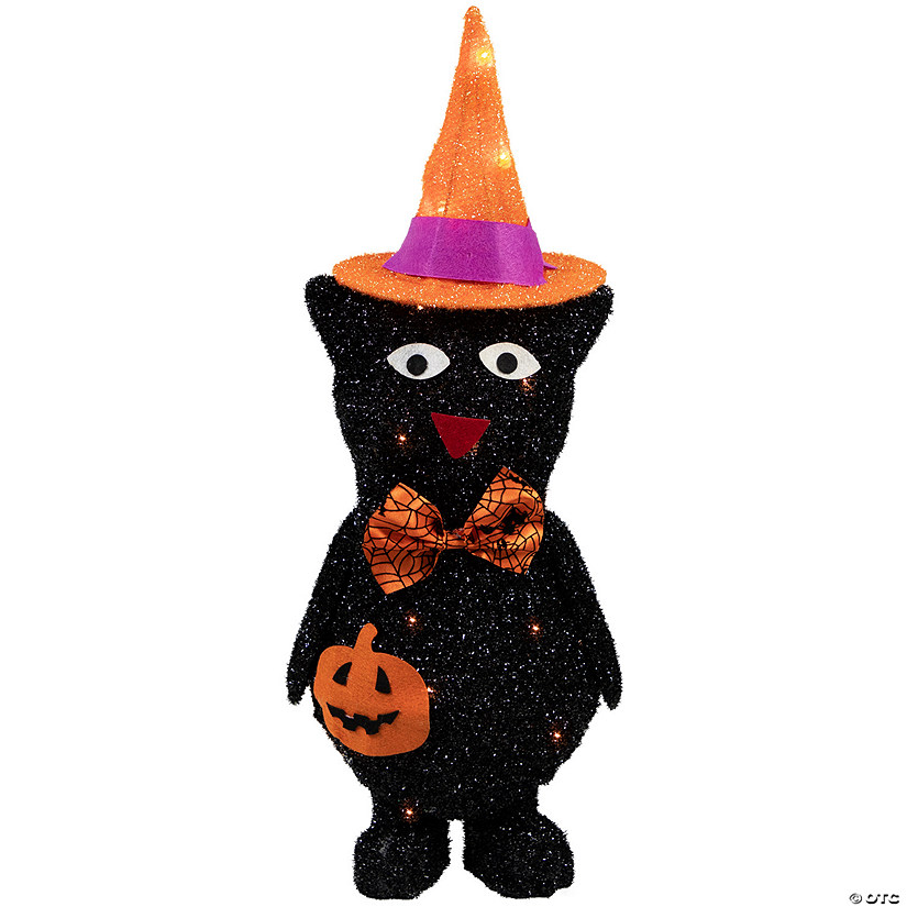 24" Lighted Black Cat in Witch's Hat Halloween Yard Decoration Image