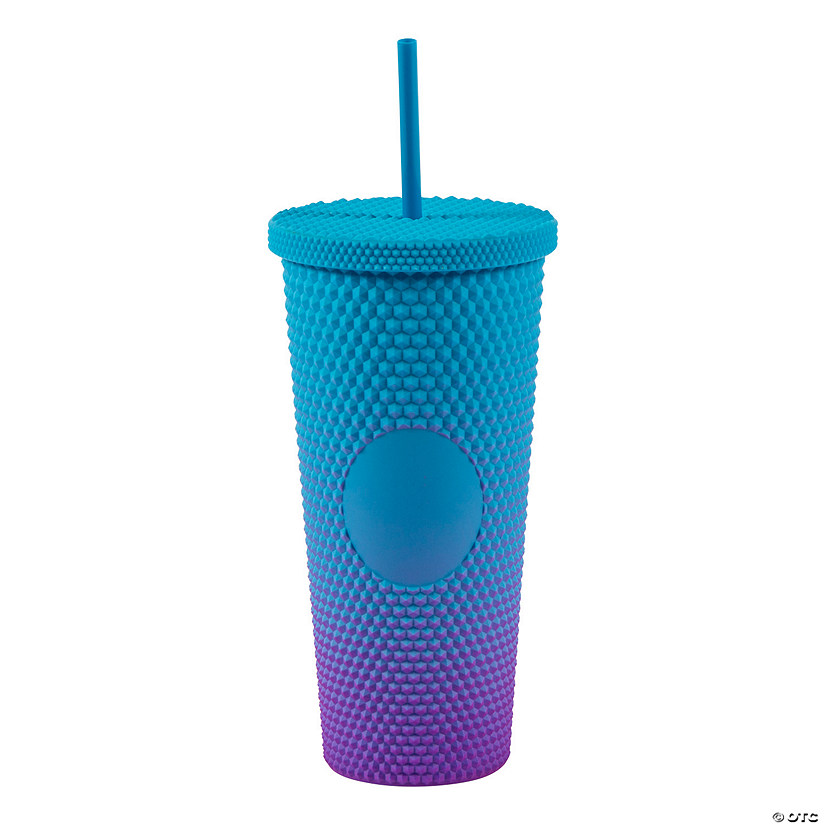 24 oz. Blue & Purple Reusable Plastic Tumbler with Lid & Straw Image